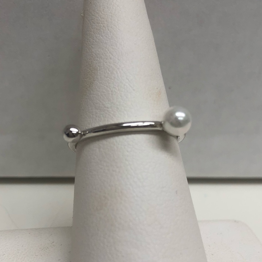 SterlingSilver Pearl & Silver Ball minimalist ring